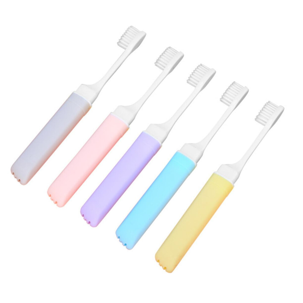 Travel Toothbrush Set of 5 Soft Bristle Foldable Compact Design for Adults Camping Random Color