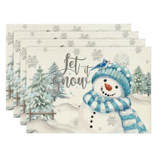 4PCS Xmas Trees Snow  Christmas Placemats Winter Table Mats for Kitchen Dining Decoration C