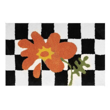 Tapis de Bain à Fleurs Grilles en Damier en Peluche Douce Tapis de Salle de Bain Floral Doux Tapis de Chevet Décor Tapis de Antidérapant D