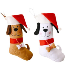 2PCS Christmas Stockings Dog Face Shape Hanging Pet Socks Christmas Xmas Decoration Fireplace Hanging Socks Dog Cat Gift
