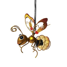 Solar Iron Insect Statue with LED Fairy Light Outdoor Hanging Tree Ornament for Fence Yard Courtyard Garden Decor A