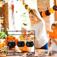 Halloween Cauldron Decor,9pcs Cauldron Pot, Witches Cauldron Serving Bowls Rack, Halloween Candy Bowl Candy Holder