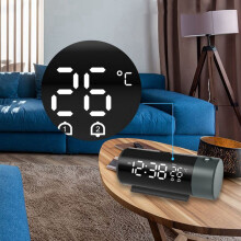 Projection Alarm Digital Clock USB Rechargeable Electronic Clock with 180 Rotating Projector 4 Level Brightness Dimmer