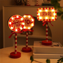 Weihnachtsbeleuchtung im Vintage-Stil, Nordpol-Schild, LED-Licht, Straßenschild, Weihnachtsdekoration Aus Holz für Den Tisch, Weihnachtsdeko für