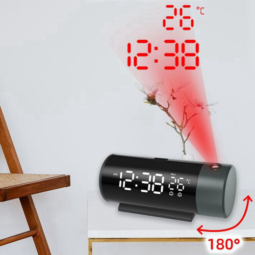 Projection Alarm Digital Clock USB Rechargeable Electronic Clock with 180 Rotating Projector 4 Level Brightness Dimmer 1