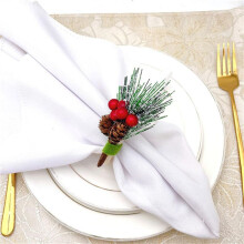 6 Stuks Kerstservetringen Houten Handgemaakte Holly Berry Servethouder voor Bruiloft, Banket, Verjaardag, Thanksgiving