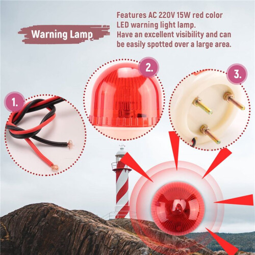 AC 220V 15W Red Light Industrial Signal  Flash Warning Lamp 2
