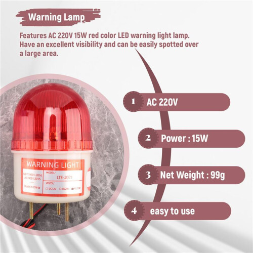 AC 220V 15W Red Light Industrial Signal Tower Flash Warning Lamp 1