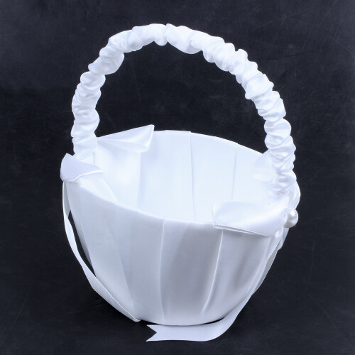 Weiss Satin Perlen Hochzeit Blumenmaedchen Korb Bowknot Dekor 1