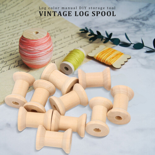 10Pcs Wooden Empty Thread Spools Natural Color 29mm x23mm 1