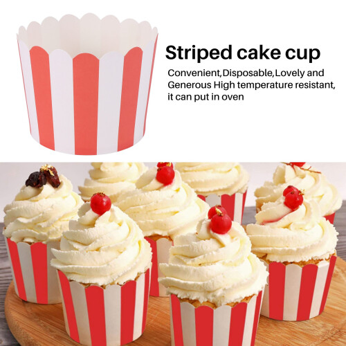 50X Cupcake Wrapper Paper Cake Case Baking Cups Liner Muffin Kitchen Baking Red Stripes 1
