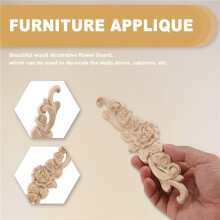 2pcs 20*5cm Wood Carved Long Onlay Applique Unpainted Rose Flower Door Home Decor European Style
