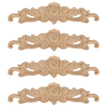 4pcs 20*5cm Rubber wood Carved Long Onlay Applique Unpainted Rose Flower Door Home Decor European Style