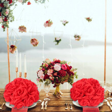 8 Zoll(20Cm)Wedding Dekorationen Künstliche Rose Seidenblume Mittelstücke Minze Dekorative Hängende Blume Wein (Rot)