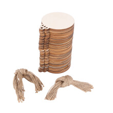 50pcs DIY Wooden Round Bauble with 50pcs Twines to Paint, Unfinished Christmas Hanging Ornaments Natural Blank Wood Discs Bulk Slices for Rustic