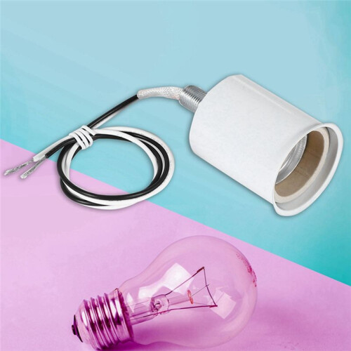 E27 Ceramic Screw Base Round LED Light Bulb Lamp Socket Holder Adapter metal Lamp Holder With Wire White 2