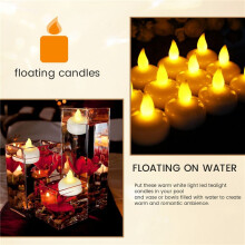 24 Pack Waterproof Flameless Floating Tealights, Warm White Battery Flickering Led Tea Lights Candles - Wedding, Party, Centerpiece, Pool And Spa