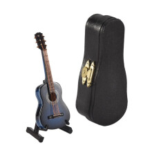 A-Trä Miniatyrgitarr med Stativ och Fodral Minimusikinstrument Miniatyr Dockhusmodell Heminredning