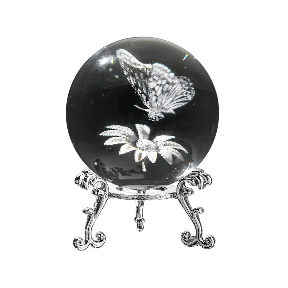 3D Laser Engraved Starry Crystal Decorative Figurine 60Mm Glass Sphere Paperweight With Stand Art Decor Crafts F Silver 6033321242228