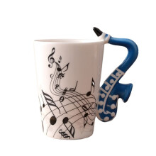 240Ml, Music Ceramic Mug Cute Coffee Tea Milk Stave Mugs and Cups with Handle Novelty Gifts, Saxophone