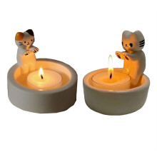 2PCS Cartoon Kitten Candle Holder, Cat Warming Its Paws Candle Holder,DIY Handmade Storage Box Holder,Home Decoration