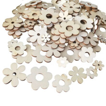 100 Stuks Houten Bloemen Ornamenten met Gat Handgemaakte Houten Ambachtsaccessoires voor Scrapbook Doe-Het-Huisdecoratie