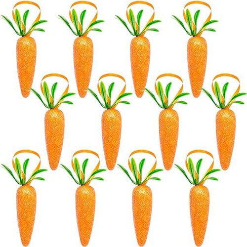 S-Easter Carrot Hanging Ornaments - 12Pcs Premium Foam Glitter Artificial Carrots for Easter Decoration 1