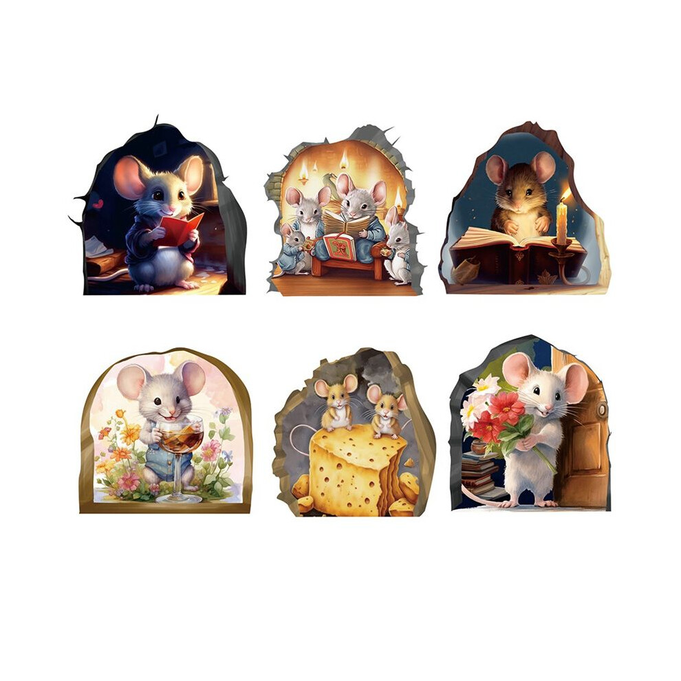 6PCS Cute Luminous Wall Decals Adorable Mouse Reading Book Kids Room Wall Decor Sticker Decal, Home Decoration,A