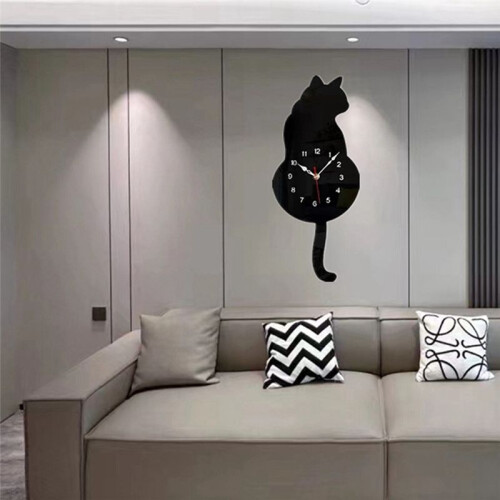 Black-Cat Pendulum Wall Clock,Cat Clock,Cat Clock with Moving Tail,Cat Swinging,Whimsical Funny Wall Clocks 2