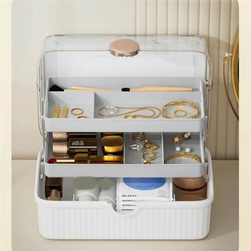 Cosmetics Storage Box Bigcapacity Plastic Desktop Storage Box Dustproof Lipstick Extra Storage Box with Lid, 2