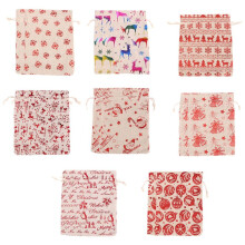16Pcs Christmas Drawstring Gift Bags Burlap, Gift Pouch Goody Bags for Candy Wrapper Gift Christmas Party Favor Supplies