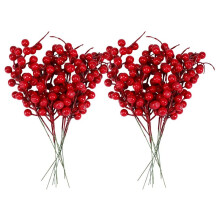 20PCS Artificial Red Berries Fake Flowers Fruits Berry Stems Crafts Floral Bouquet for Wedding Christmas Tree Decoration