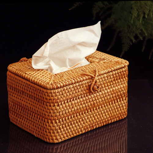 Rectangle Paper Rack Rattan Tissue Box Elegant Home Decoration Handmade Desktop Tissue Container Napkin Storage Case 2