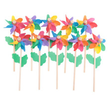 10Pcs Wooden Stick Pinwheels,Windmill Party Pinwheels DIY Pinwheels Set for Kids Toy Garden Lawn Party Decor