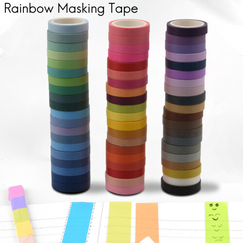 60 Pcs/Set Basic Solid Color Washi Tape Rainbow Masking Tape Decorative Adhesive Tape Sticker Scrapbook Diary Stationery 2