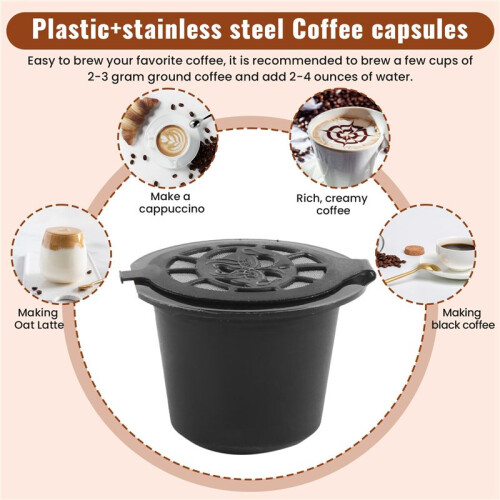 5 Reusable  Capsules Refillable Coffee Capsule Filter with  Coffee Machines with Coffee Spoon Brush