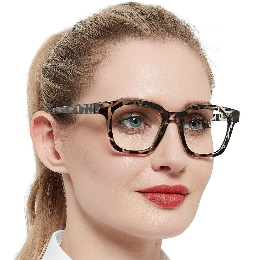 Leopard Print Reading Glasses 1.25x Clear Magnification Stylish Women's Eyewear for Closeup Viewing