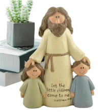Figurka Christian Religijna Statua z Żywicy Jezus z Chłopcami i Dziewczętami Ozdoba Rzemieślnicza Dekoracja Domu Prezenty Świąteczne