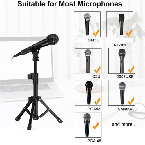 Tabletop Mic Stand, Adjustable Desktop Microphone Stand with 3/8 Inch Threaded for Most Microphone