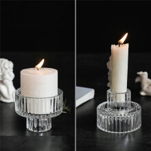 Kerzenhalter Aus Glas, Konischer Kerzenhalter, 2 Verschiedene GrößEn, Moderner Kerzenhalter mit Geriffeltem Design für Hochzeitsdekoration A