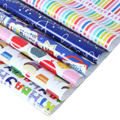 Set med 6 Omslagspapper, för Födelsedagsfest Omslagspapper Presentpapper, Presentpapper för Presentförpackning 1