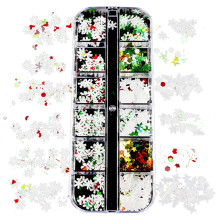 12 Grid Snowflake Nail Glitter Paljetter Konstdekaler Holografiska Julglitter Nail Smycken Dekoration