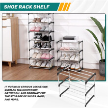 Stackable Small Shoe Rack, Entryway, Hallway and Closet Space Saving Storage and Organization (3-Tier, Black)