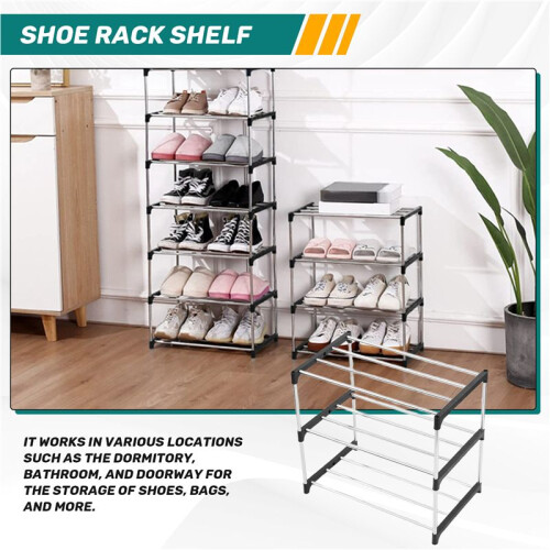 Stackable Small Shoe Rack, Entryway, Hallway and Closet Space Saving Storage and Organization (3-Tier, Black)