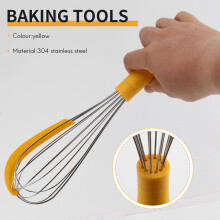 304 Stainless Steel Balloon Whisk with Silicone Scraper - Elegant Handle & Thick Wire Balloon Whisk for Mixing,Yellow