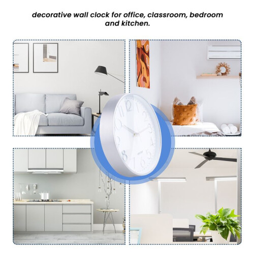 Premium Silver Wall Clock, Wall Decoration, Modern Silent Wall Clock for Home Office Kitchen (25cm, Silver) 1