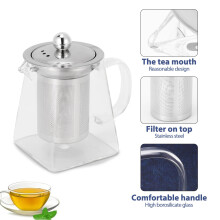 Thickened Glass Teapot Heat Resistant Flower Tea Pot Bubble Tea Pot Stainless Steel Filter Teapot Square Pot Set 350Ml