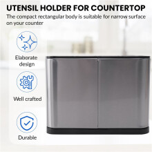 Soporte para Utensilios de Cocina, Organizador de Cocina de Acero Inoxidable con Divisor ExtraíBle y Base Resistente para Bandeja de Goteo