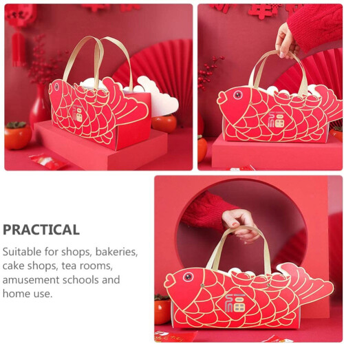Red Paper Cake Packaging Box Cartoon Cow Biscuit Box Bakery Baking Box Like Gift Box with Chocolate Handle 1