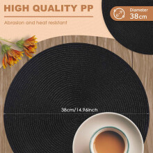 Ronde Gevlochten Placemats Set van 6 Tafelmatten voor Eettafels Geweven Wasbare Antislip Placemats 15 Inch Halloween Zwart